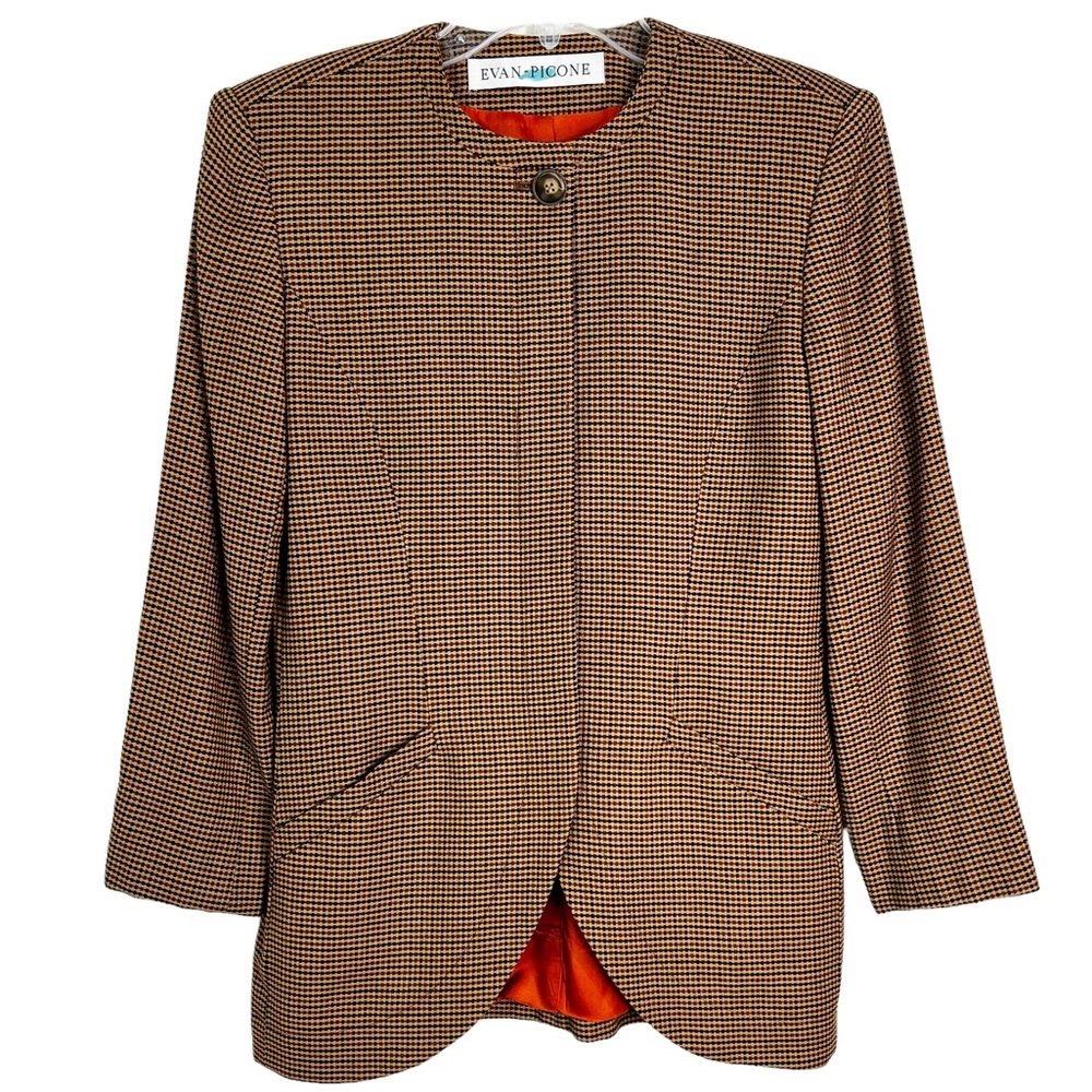 Vintage Evan Picone Collarless Blazer Jacket Brown Women’s Size 4